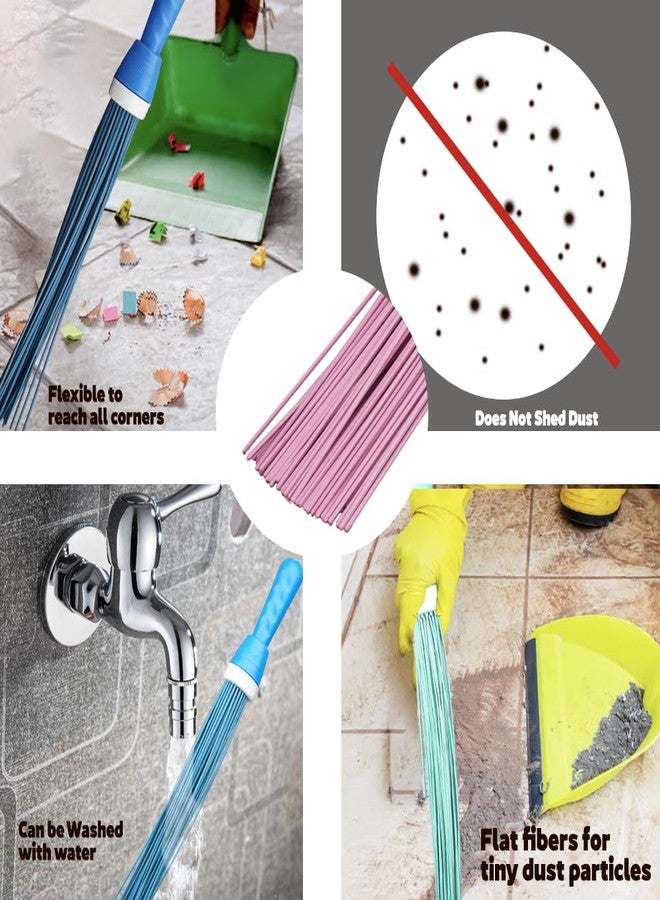 FRESHOME Heavy-Duty Kharata Plastic Bathroom Broom|250 Gm|22 Inches With 60 Bristles|For Cleaning Floor And Bathroom,Wet And Dry Floor Cleaning Fiber Broom Hard Bristle Plastic|Pack Of 2,Multicolour - Image 2